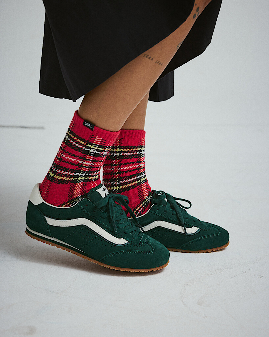 drop v plaid half crew socks