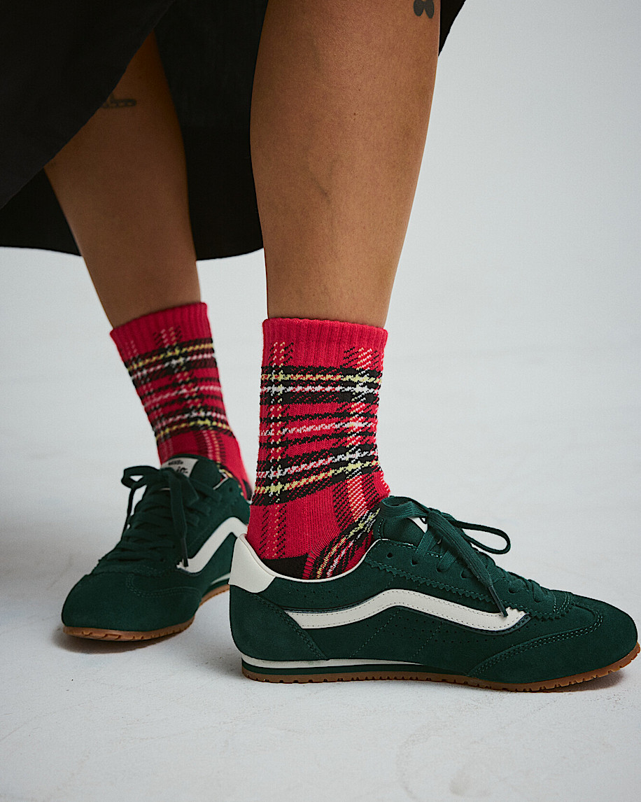 drop v plaid half crew socks